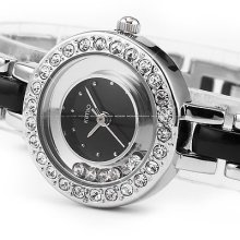 Kimio Bling Black Crystal Bracelet Women Lady Steel+plastic Bangle Quartz Watch