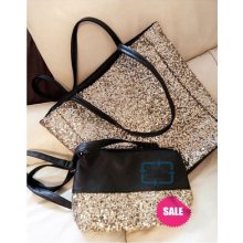 Korean Style White Sequined Vintage Pip Bag Bucket Bag Shoulder Bag