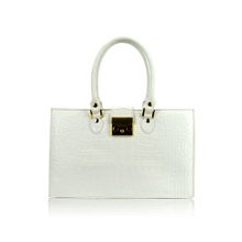 L.A.P.A. Italian Designer White Croc Embossed Leather Satchel Handbag