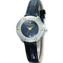 Ladies Charles Hubert 0.35ct Diamond/18k Crocodile Black Dial Watch