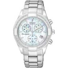 Ladies' Citizen Eco-Drive Regent Diamond Accent Chronograph Watch with Mother-of-Pearl Dial (Model: FB1220-53D) citizen
