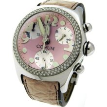 Ladies Corum Large Bubble 396.157.47 Pink Dial Quartz Chronograph Diamond Watch