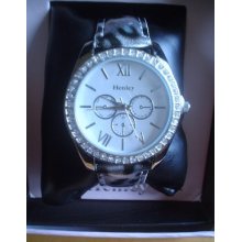 Ladies Fashion Watch, Silver Alloy, Animal Print Strap.