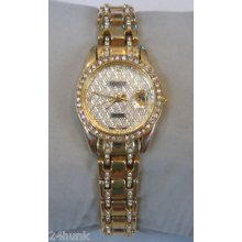 Ladies Geneva Watch, Goldtone And Gemstone Band