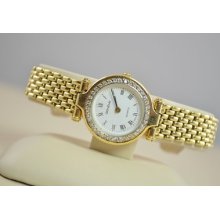 Ladies Geneve 14k Solid Gold Diamond Bezel Swiss Quartz Watch White Dial