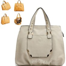 Ladies Leather Style Grey Designer Slouch Studs Handbag Shoulder Bag Satchel Bag