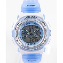 Ladies Men 50 M Swim Water Resistant Date Alarm Clock Blue Watch E20310b