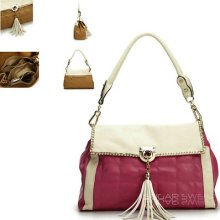 Ladies Pink Quilted Leather Style Designer Inspired Tassle Shoulder Bag Handbag