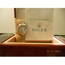 Ladies Rolex .1987 S/s White Gold Diam Bezel,mop Diam Dial P/b 69190 Mint Cond.