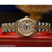 Ladies Rolex Datejust Oyster Two-tone Yellow Gold Steel Mother-of-pearl Diamonds