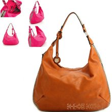 Ladies Tan Brown Leather Style Zip Slouch Designer Shoulder Bag Handbag