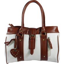 [Lady Abigale] Stylish White Double Handle Leatherette Satchel Bag Handbag Purse