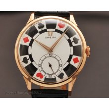 Large Omega 18k Solid Gold Rare Poker Theme Dial Manual Wind Vintage Mens Watch