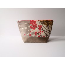 Large Zipped Pouch - Linen and Modern Fabric Print Large Cosmetic Pouch Purse Gadget Bag