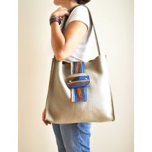 Leather Tote Bag / Shoulder Bag - Brown / Beige / Blue / Tan