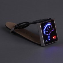 Led Binary Watch Fashion Bracelet Dark Leather Black Men Digital Elegant Fan