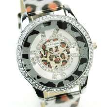 Leopard Print Sparkle Crystal Leather Party Jewelry Lady Wrist Analog Watch Gift