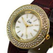 Limit Ladies Watch Mother Of Pearl Face Rich Brown Strap G/p Diamante 6846