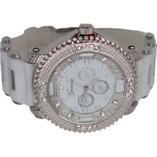 Limited Edition Men's White Diamond Look XL Watch w/ Silicon Bullet Band