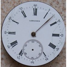 Longines Pocket Watch Movement & Enamel Dial, Balance Broken, 39,5 Mm.