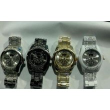 Lot Of 4 Mens Watches: Geneva Platinum Gold, Silver, Gunmetal, & White