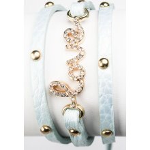 LOVE Leather Studded Blue Wrap Bracelet