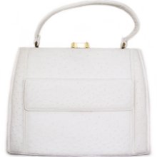 Lucille De Paris Vintage Ostrich Purse Satchel White