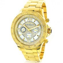 Luxurman Yellow Gold Tone Mens Diamond Watch