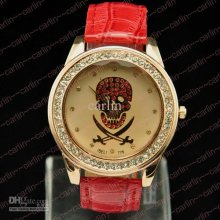 Luxury Women Men Watch Skull Pirate Captain Fashion Candy Leather Wa