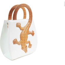 Made to Order white PU handbag with alligator handle avant garde