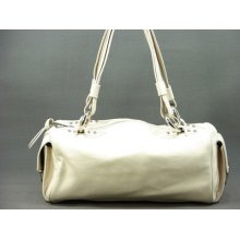 Marc Jacobs Cream Silver Pushlock Cargo Pocket Handbag Satchel Purse