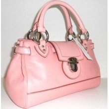 Marc Jacobs Leather Satchel Tote Bag Purse Handbag Pink Petunia M Push Lock