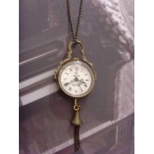 Mechanical Brass Paris Letters Pocket Watch 28 Inches Necklace
