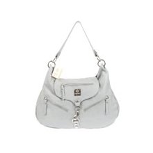 MEDICHI Italian Made Gray Leather Flap Hobo Bag