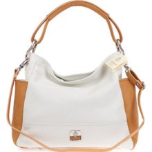 MEDICHI Italian Made Pebbled Leather Hobo Bag - White & Beige