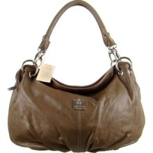 MEDICHI Italian Made Taupe Leather Slouchy Hobo Bag