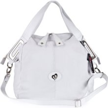 MEGGHI Italian Designer White Leather Large Tote Handbag