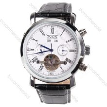 Men Date Year Roma Numerals Calendar Leather Mechanical Wristwatch Xmas Gift