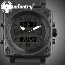 Men Fashion Infantry Army Black Digital-analog Day Date Alarm Rubber Wrist Watch