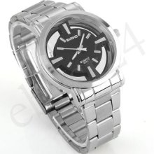 Men Luxury Silver Color Steel Quartz Wrist Watch Business Gift Fashion