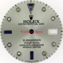 Men Rolex Submariner Silver Blue Sapphire & Diamond Dial Date Qs Stainless 82