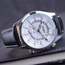 Men Watch - Wrist Watch - Men Leather Band Wrist Watch White Black (NBLW-165-WBW)