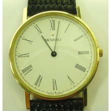Mens 14k Gold Movado Swiss Quartz Watch With Leather Strap