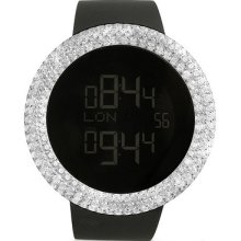 Mens 14k White Gold Finish 8ct Lab Diamond Digital Black Watch Jojo Joe Rodeo