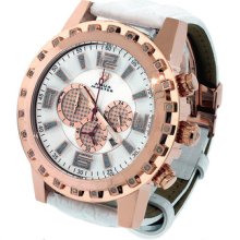 Mens Aqua Master Large White Dial Rose Gold Round Chronograph Diamond Watch W138