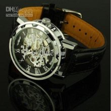 Mens Black Skeleton Automatic Selfwind Mechanical Watch Wrist Watch