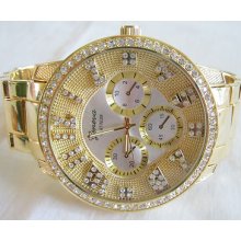 Men's Gemstone Hour Markers Geneva Chronograph Bling Hip Hop Watch