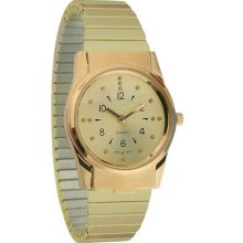 Men's Gold Tone Expansion Band Braille And Analog Watch