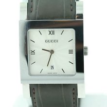 Men's Gucci 7900m Series Ua079304 Silver Dial & Brown Alligator Deployment Watch