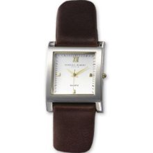 Mens Leather Band White Dial Watch
